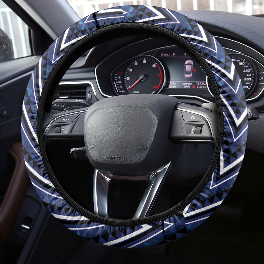 Aotearoa Tuwharetoa Steering Wheel Cover Maori Tribal Navy Paua Shell Pattern DT05 - Polynesian Pride