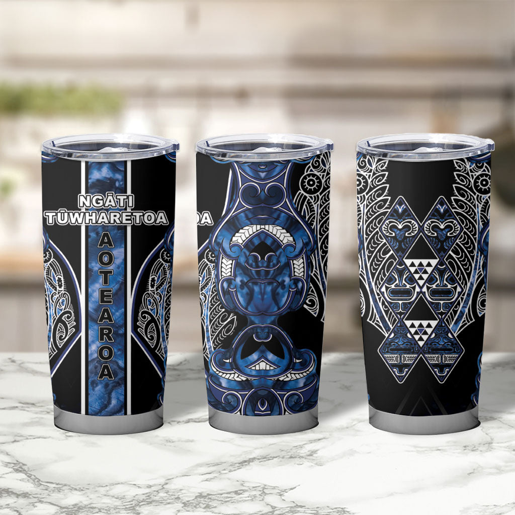 Aotearoa Tuwharetoa Tumbler Cup Maori Tribal Navy Paua Shell Pattern DT05 - Polynesian Pride