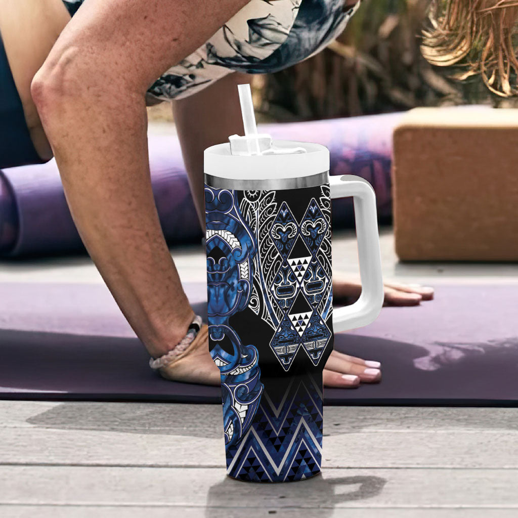 Aotearoa Tuwharetoa Tumbler With Handle Maori Tribal Navy Paua Shell Pattern DT05 - Polynesian Pride