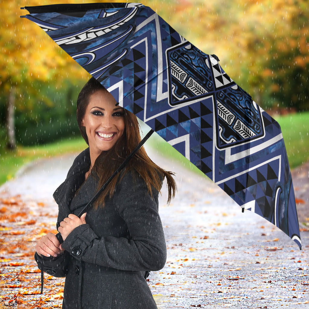 Aotearoa Tuwharetoa Umbrella Maori Tribal Navy Paua Shell Pattern DT05 - Polynesian Pride