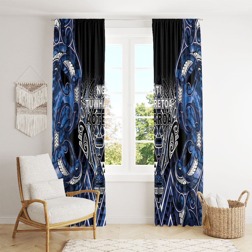 Aotearoa Tuwharetoa Window Curtain Maori Tribal Navy Paua Shell Pattern DT05 - Polynesian Pride