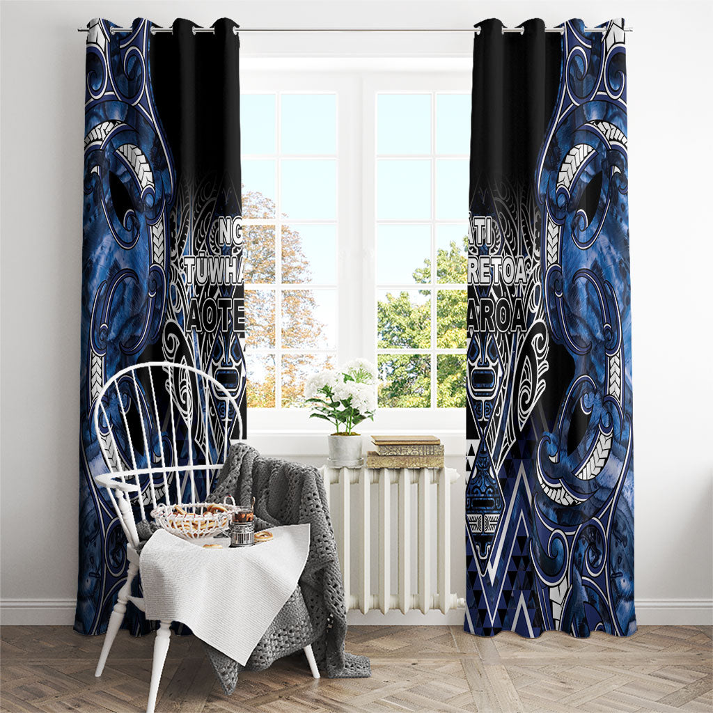Aotearoa Tuwharetoa Window Curtain Maori Tribal Navy Paua Shell Pattern DT05 - Polynesian Pride