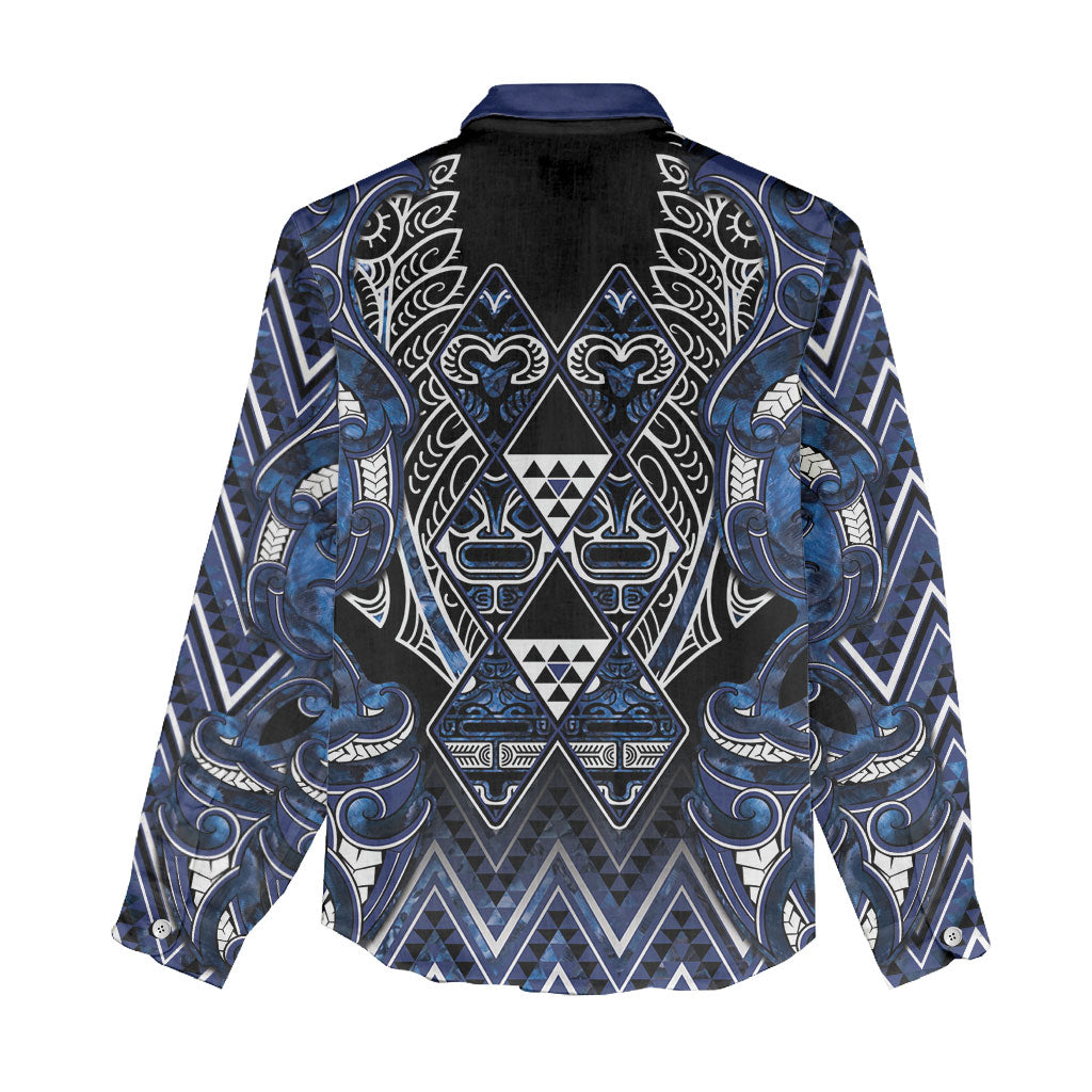 Aotearoa Tuwharetoa Women Casual Shirt Maori Tribal Navy Paua Shell Pattern DT05 - Polynesian Pride