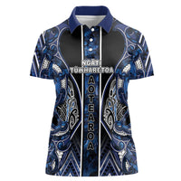 Aotearoa Tuwharetoa Women Polo Shirt Maori Tribal Navy Paua Shell Pattern DT05 Female Navy - Polynesian Pride