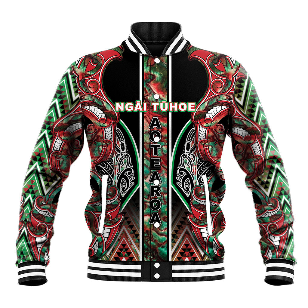 Aotearoa Ngai Tuhoe Baseball Jacket Maori Tribal Red And Green Paua Shell Pattern DT05 Unisex Red - Polynesian Pride