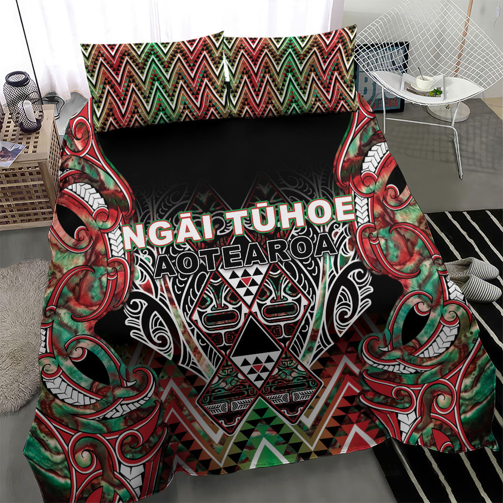 Aotearoa Ngai Tuhoe Bedding Set Maori Tribal Red And Green Paua Shell Pattern DT05 - Polynesian Pride
