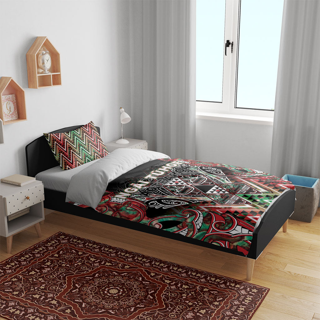 Aotearoa Ngai Tuhoe Bedding Set Maori Tribal Red And Green Paua Shell Pattern DT05 - Polynesian Pride