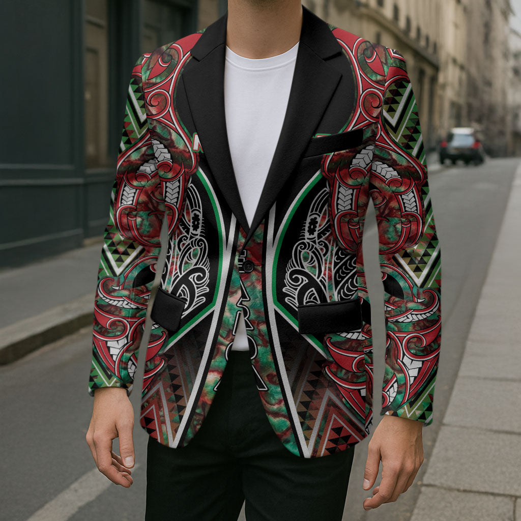 Aotearoa Ngai Tuhoe Blazer Maori Tribal Red And Green Paua Shell Pattern DT05 - Polynesian Pride