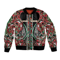 Aotearoa Ngai Tuhoe Bomber Jacket Maori Tribal Red And Green Paua Shell Pattern DT05 Unisex Red - Polynesian Pride