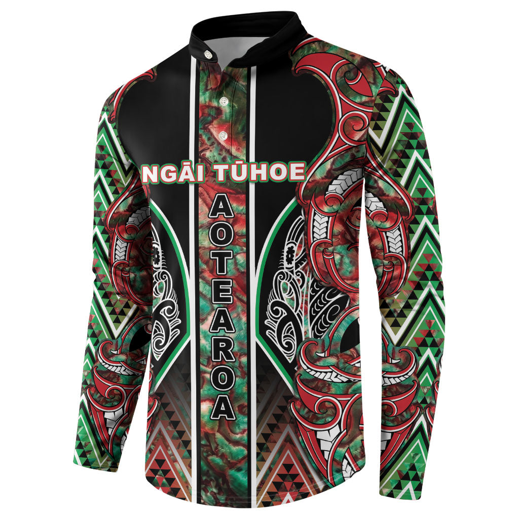 Aotearoa Ngai Tuhoe Button Sweatshirt Maori Tribal Red And Green Paua Shell Pattern DT05 - Polynesian Pride