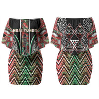 Aotearoa Ngai Tuhoe Couples Matching Off Shoulder Short Dress and Hawaiian Shirt Maori Tribal Red And Green Paua Shell Pattern DT05 - Polynesian Pride