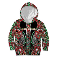 Aotearoa Ngai Tuhoe Kid Hoodie Maori Tribal Red And Green Paua Shell Pattern DT05 Hoodie Red - Polynesian Pride