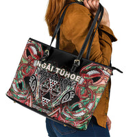 Aotearoa Ngai Tuhoe Leather Tote Bag Maori Tribal Red And Green Paua Shell Pattern DT05 - Polynesian Pride