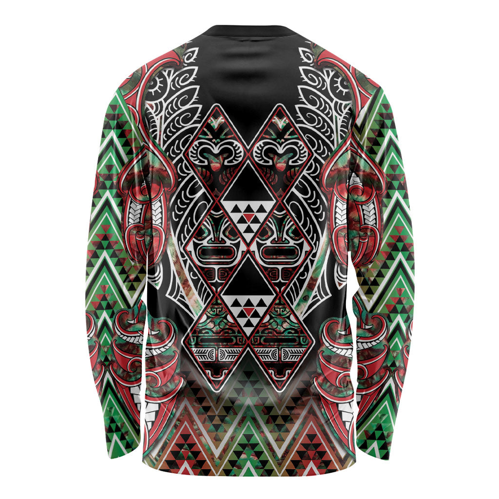 Aotearoa Ngai Tuhoe Long Sleeve Shirt Maori Tribal Red And Green Paua Shell Pattern DT05 - Polynesian Pride