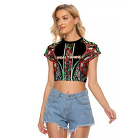 Aotearoa Ngai Tuhoe Raglan Cropped T Shirt Maori Tribal Red And Green Paua Shell Pattern DT05 Female Red - Polynesian Pride