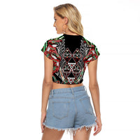 Aotearoa Ngai Tuhoe Raglan Cropped T Shirt Maori Tribal Red And Green Paua Shell Pattern DT05 - Polynesian Pride