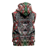 Aotearoa Ngai Tuhoe Sleeveless Hoodie Maori Tribal Red And Green Paua Shell Pattern DT05 - Polynesian Pride
