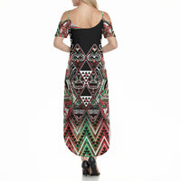 Aotearoa Ngai Tuhoe Summer Maxi Dress Maori Tribal Red And Green Paua Shell Pattern DT05 - Polynesian Pride