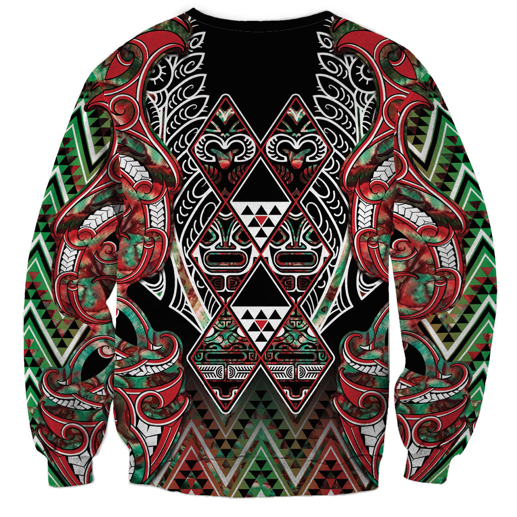 Aotearoa Ngai Tuhoe Sweatshirt Maori Tribal Red And Green Paua Shell Pattern DT05 - Polynesian Pride