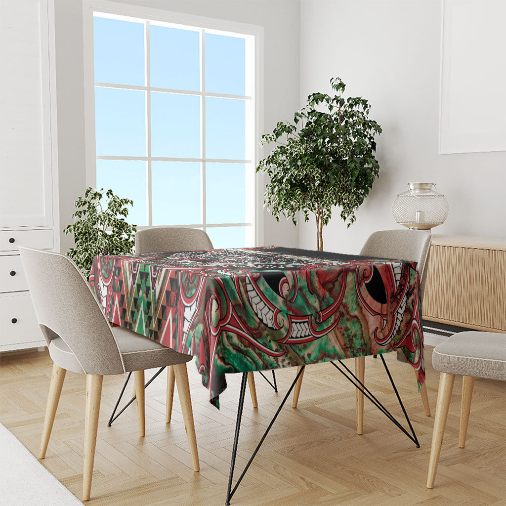 Aotearoa Ngai Tuhoe Tablecloth Maori Tribal Red And Green Paua Shell Pattern DT05 - Polynesian Pride