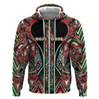 Aotearoa Ngai Tuhoe Zip Hoodie Maori Tribal Red And Green Paua Shell Pattern DT05 Zip Hoodie Red - Polynesian Pride