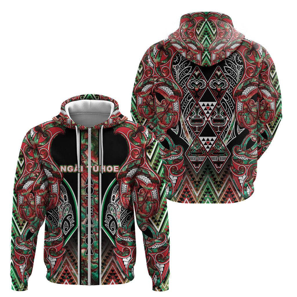 Aotearoa Ngai Tuhoe Zip Hoodie Maori Tribal Red And Green Paua Shell Pattern DT05 - Polynesian Pride