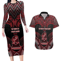 Personalised New Zealand Waitangi Day Couples Matching Long Sleeve Bodycon Dress and Hawaiian Shirt Te Tiriti O Waitangi 1840 DT05 Black - Polynesian Pride