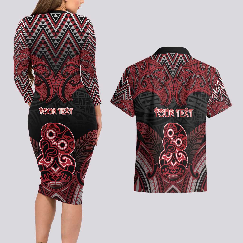 Personalised New Zealand Waitangi Day Couples Matching Long Sleeve Bodycon Dress and Hawaiian Shirt Te Tiriti O Waitangi 1840 DT05 - Polynesian Pride