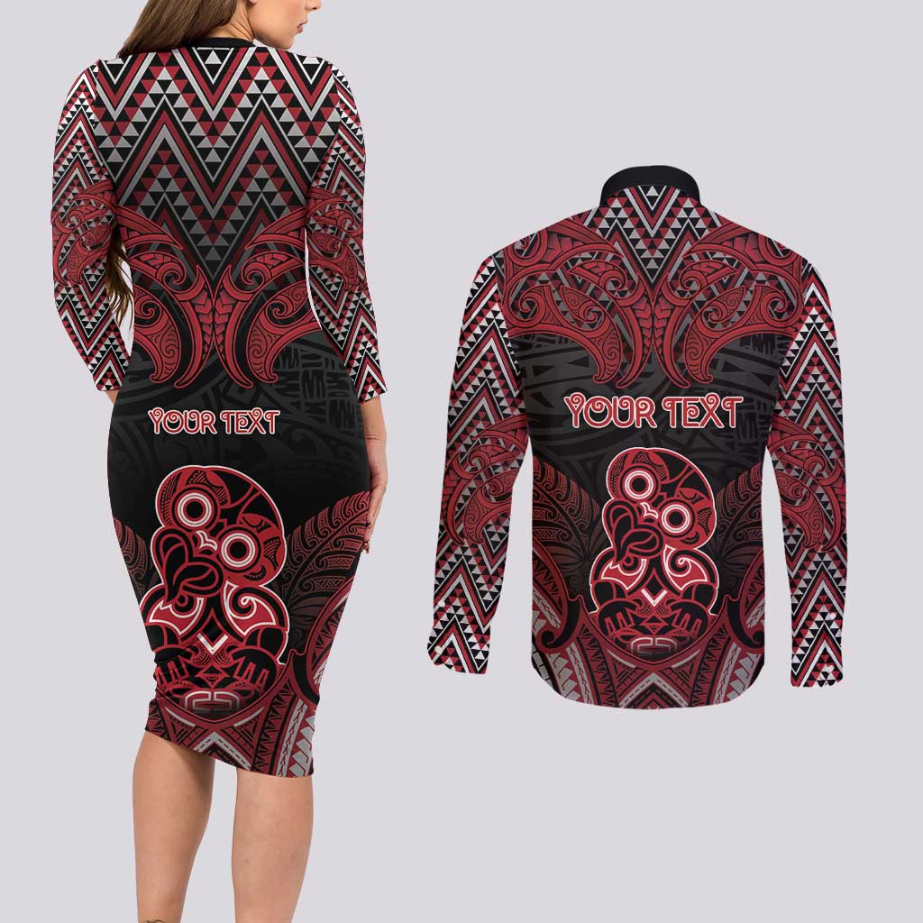 Personalised New Zealand Waitangi Day Couples Matching Long Sleeve Bodycon Dress and Long Sleeve Button Shirt Te Tiriti O Waitangi 1840 DT05 - Polynesian Pride