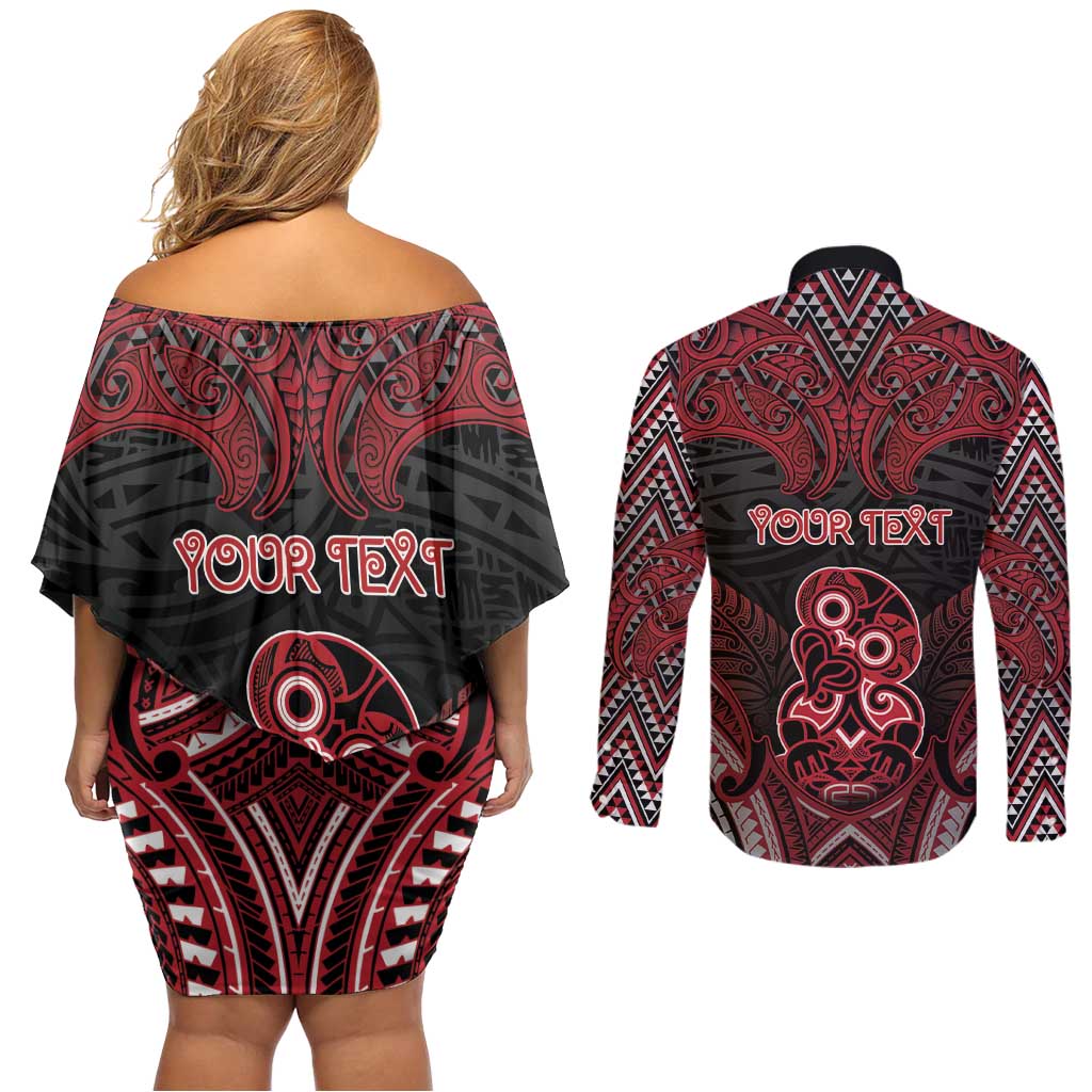 Personalised New Zealand Waitangi Day Couples Matching Off Shoulder Short Dress and Long Sleeve Button Shirt Te Tiriti O Waitangi 1840 DT05 - Polynesian Pride