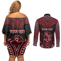 Personalised New Zealand Waitangi Day Couples Matching Off Shoulder Short Dress and Long Sleeve Button Shirt Te Tiriti O Waitangi 1840 DT05 - Polynesian Pride