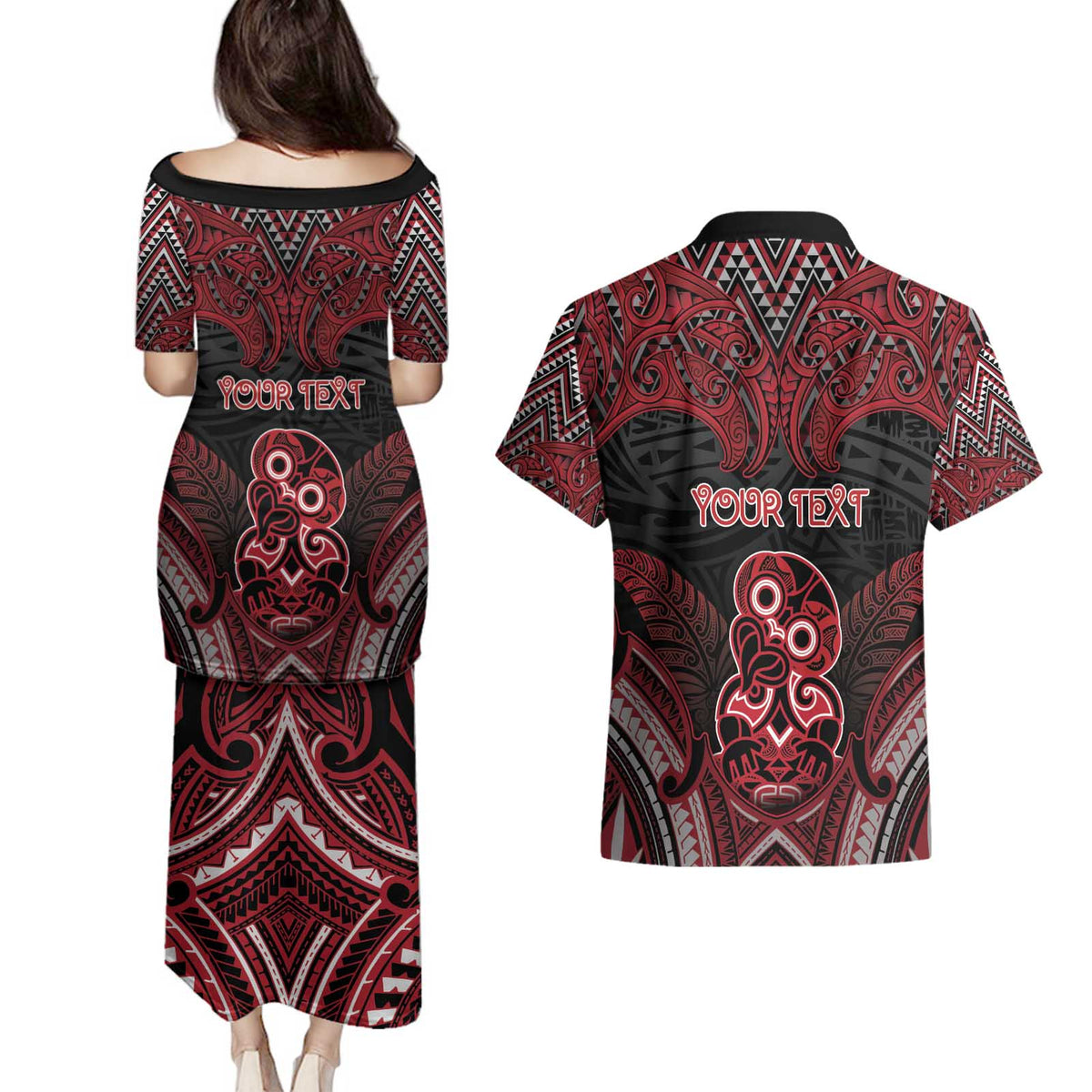 Personalised New Zealand Waitangi Day Couples Matching Puletasi and Hawaiian Shirt Te Tiriti O Waitangi 1840 DT05 - Polynesian Pride