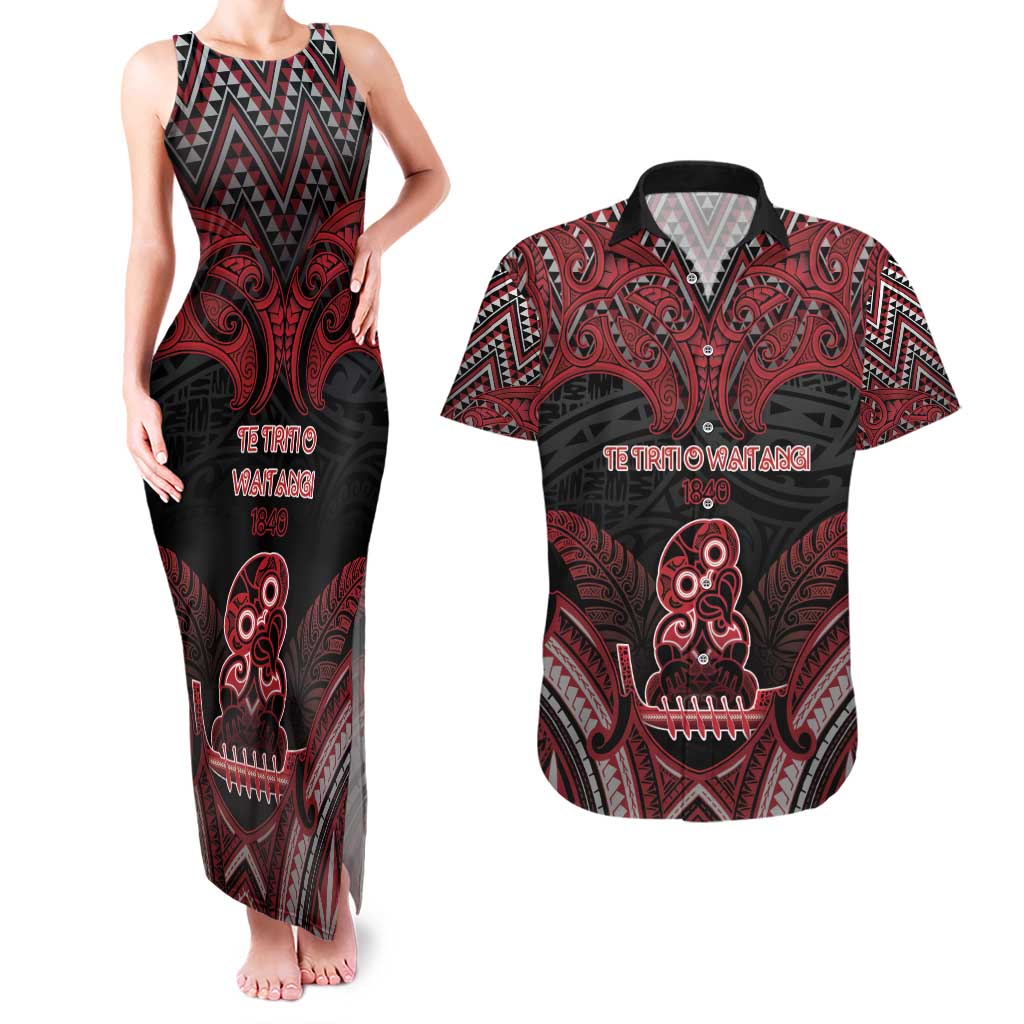Personalised New Zealand Waitangi Day Couples Matching Tank Maxi Dress and Hawaiian Shirt Te Tiriti O Waitangi 1840 - Polynesian Pride