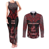 Personalised New Zealand Waitangi Day Couples Matching Tank Maxi Dress and Long Sleeve Button Shirt Te Tiriti O Waitangi 1840 DT05 Black - Polynesian Pride