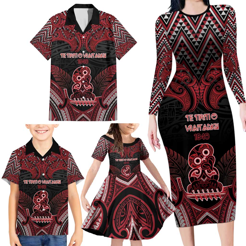 Personalised New Zealand Waitangi Day Family Matching Long Sleeve Bodycon Dress and Hawaiian Shirt Te Tiriti O Waitangi 1840 DT05 - Polynesian Pride