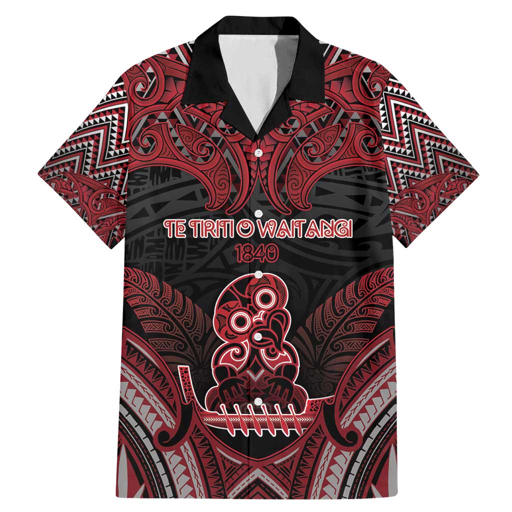 Personalised New Zealand Waitangi Day Family Matching Mermaid Dress and Hawaiian Shirt Te Tiriti O Waitangi 1840 DT05 Dad's Shirt - Short Sleeve Black - Polynesian Pride