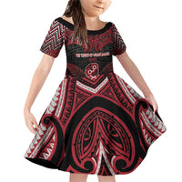 Personalised New Zealand Waitangi Day Family Matching Off Shoulder Short Dress and Hawaiian Shirt Te Tiriti O Waitangi 1840 DT05 Daughter's Dress Black - Polynesian Pride