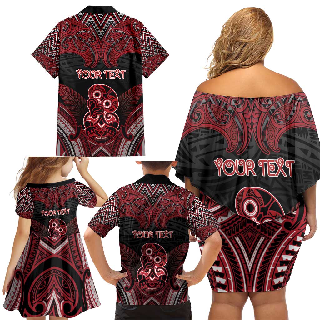 Personalised New Zealand Waitangi Day Family Matching Off Shoulder Short Dress and Hawaiian Shirt Te Tiriti O Waitangi 1840 DT05 - Polynesian Pride