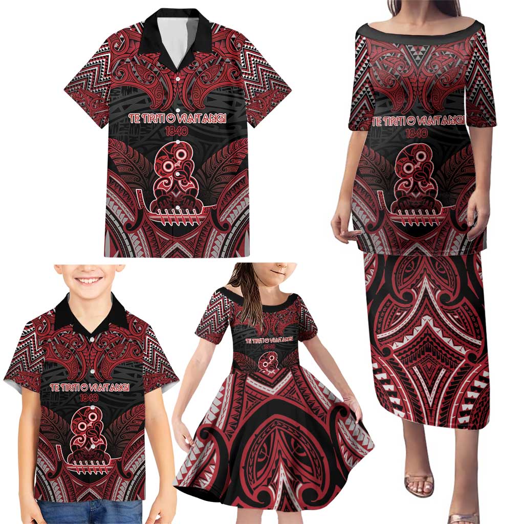 Personalised New Zealand Waitangi Day Family Matching Puletasi and Hawaiian Shirt Te Tiriti O Waitangi 1840 DT05 - Polynesian Pride