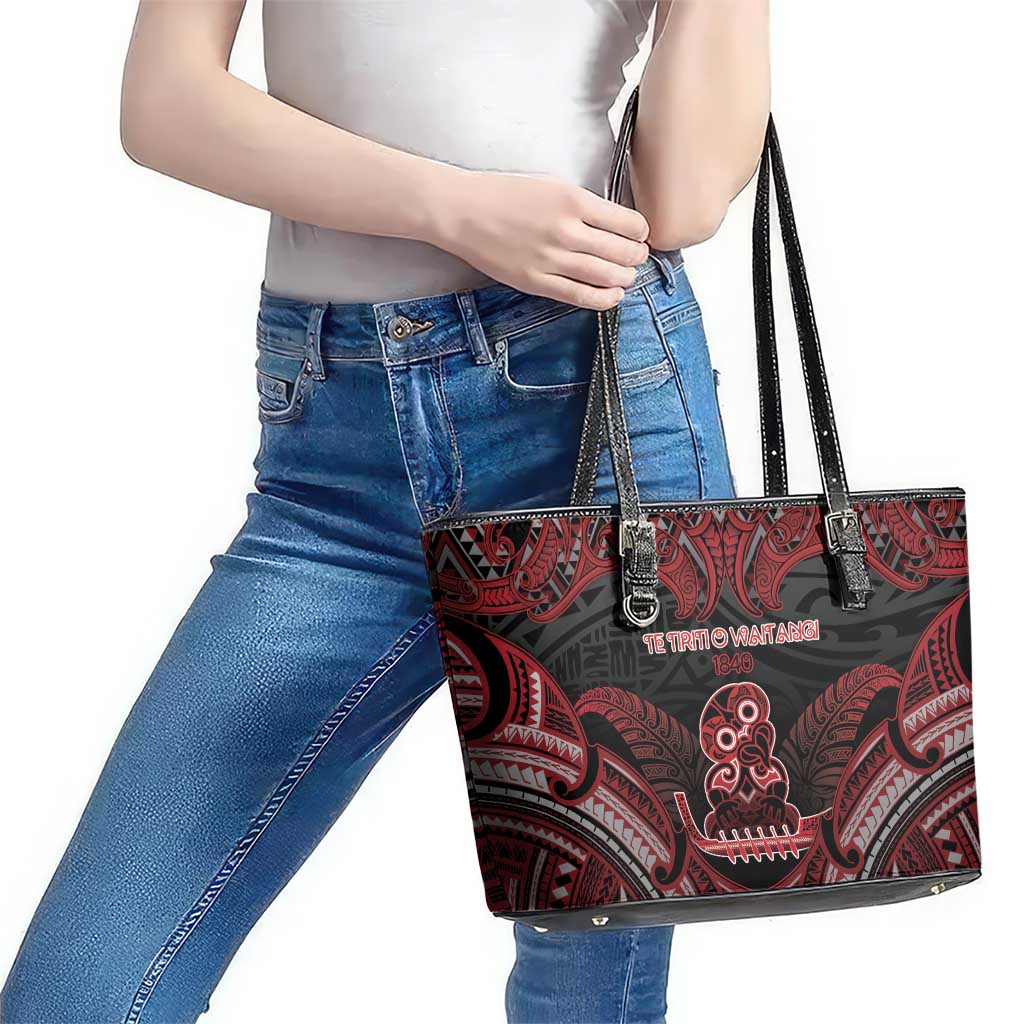 New Zealand Waitangi Day Leather Tote Bag Te Tiriti O Waitangi 1840 - Polynesian Pride