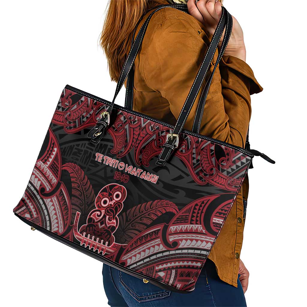New Zealand Waitangi Day Leather Tote Bag Te Tiriti O Waitangi 1840 - Polynesian Pride