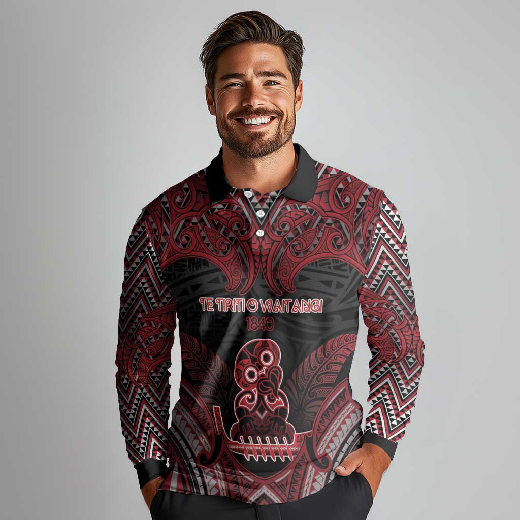Personalised New Zealand Waitangi Day Long Sleeve Polo Shirt Te Tiriti O Waitangi 1840 - Polynesian Pride