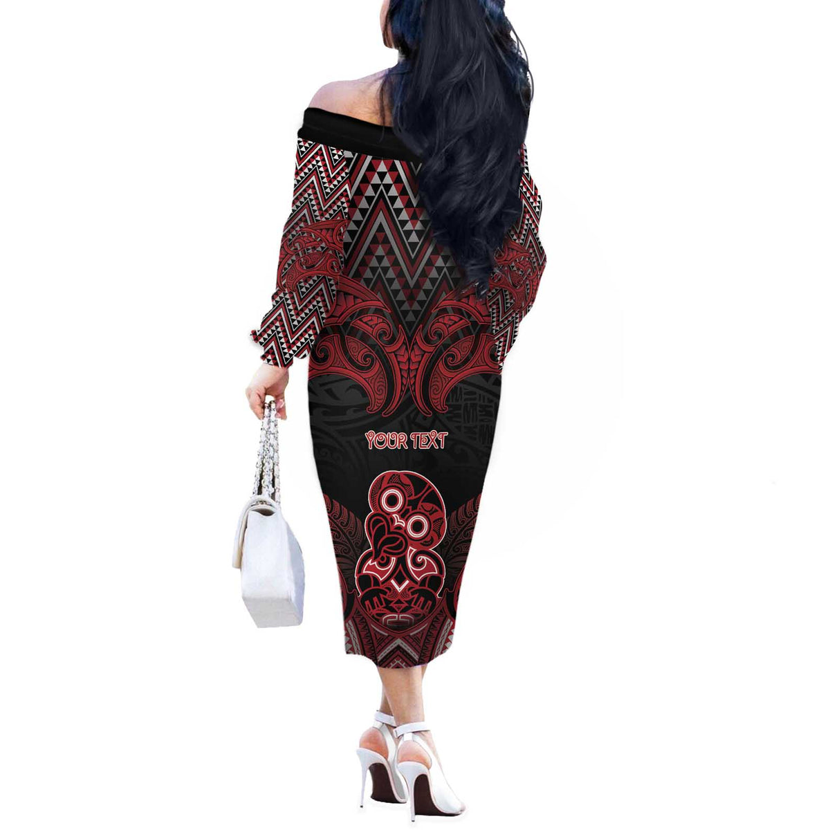 Personalised New Zealand Waitangi Day Off The Shoulder Long Sleeve Dress Te Tiriti O Waitangi 1840 - Polynesian Pride