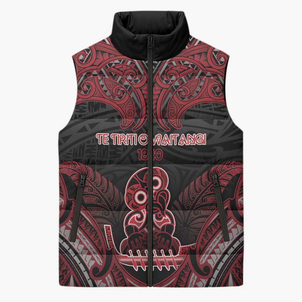 Personalised New Zealand Waitangi Day Sleeveless Puffer Jacket Te Tiriti O Waitangi 1840 - Polynesian Pride