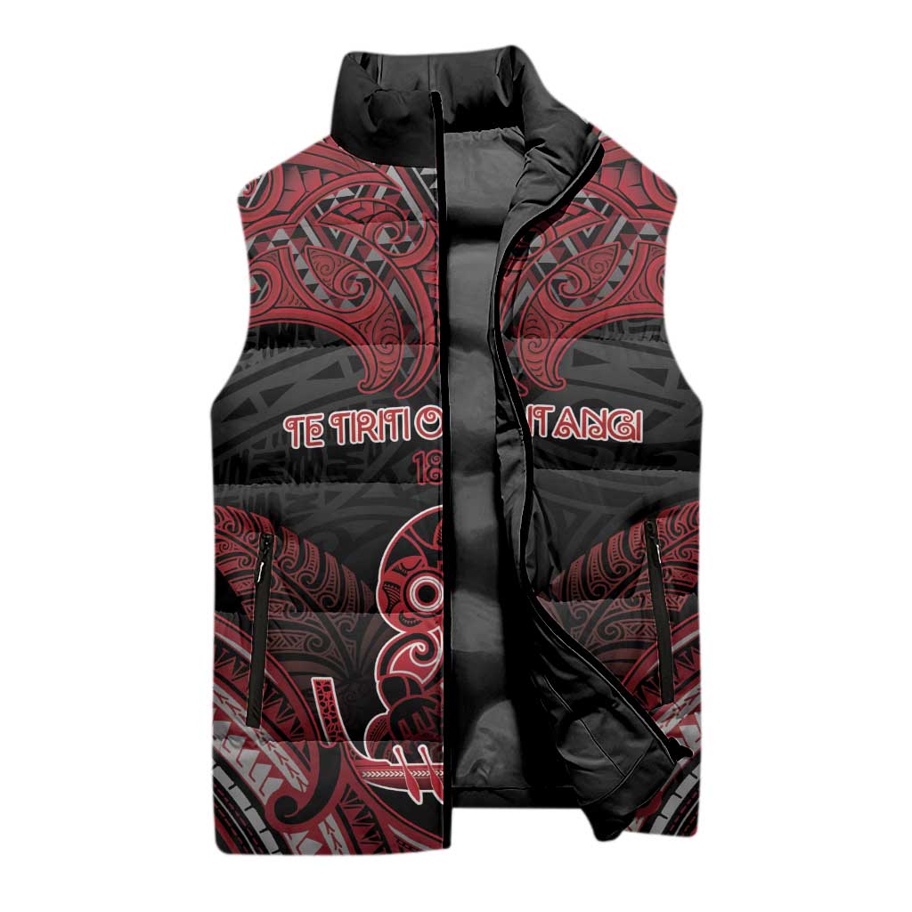 Personalised New Zealand Waitangi Day Sleeveless Puffer Jacket Te Tiriti O Waitangi 1840 - Polynesian Pride