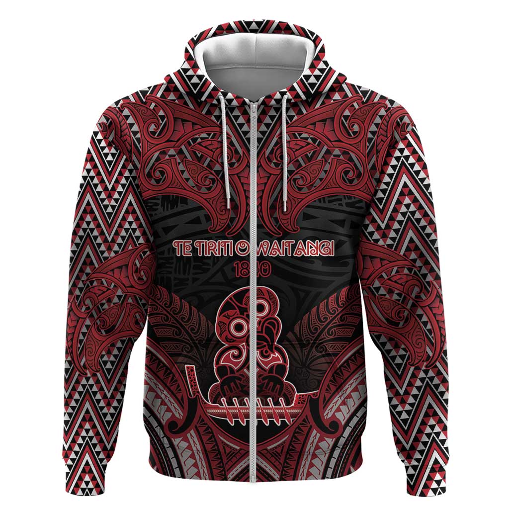 Personalised New Zealand Waitangi Day Zip Hoodie Te Tiriti O Waitangi 1840 - Polynesian Pride