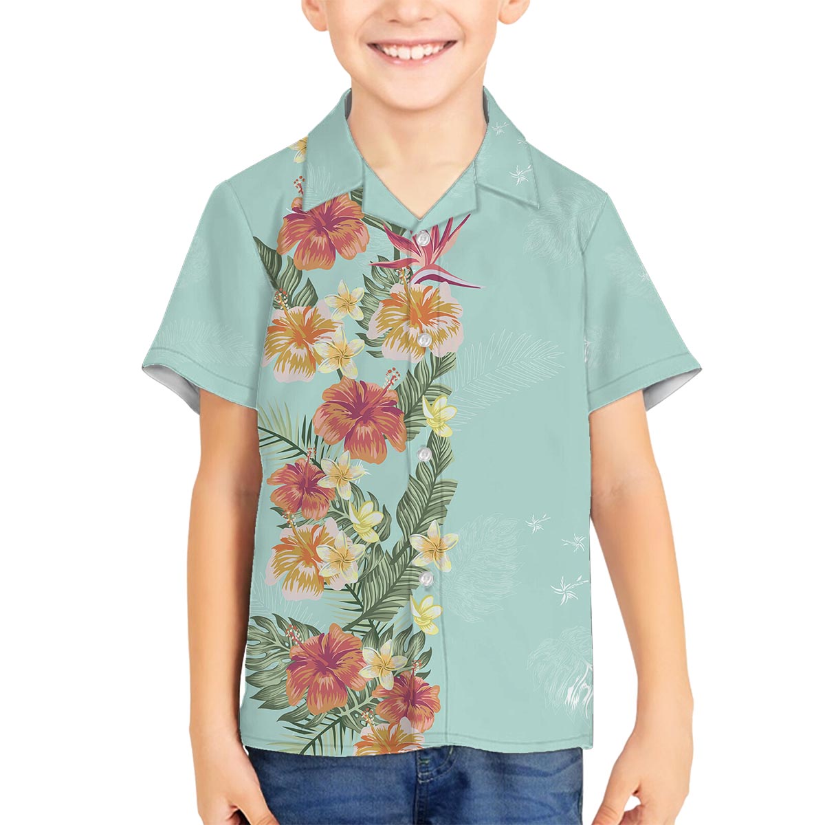 Hawaii Tropical Family Matching Outfit Hibiscus Flowers Polynesian Off Shoulder Long Sleeve Dress And Shirt Family Set