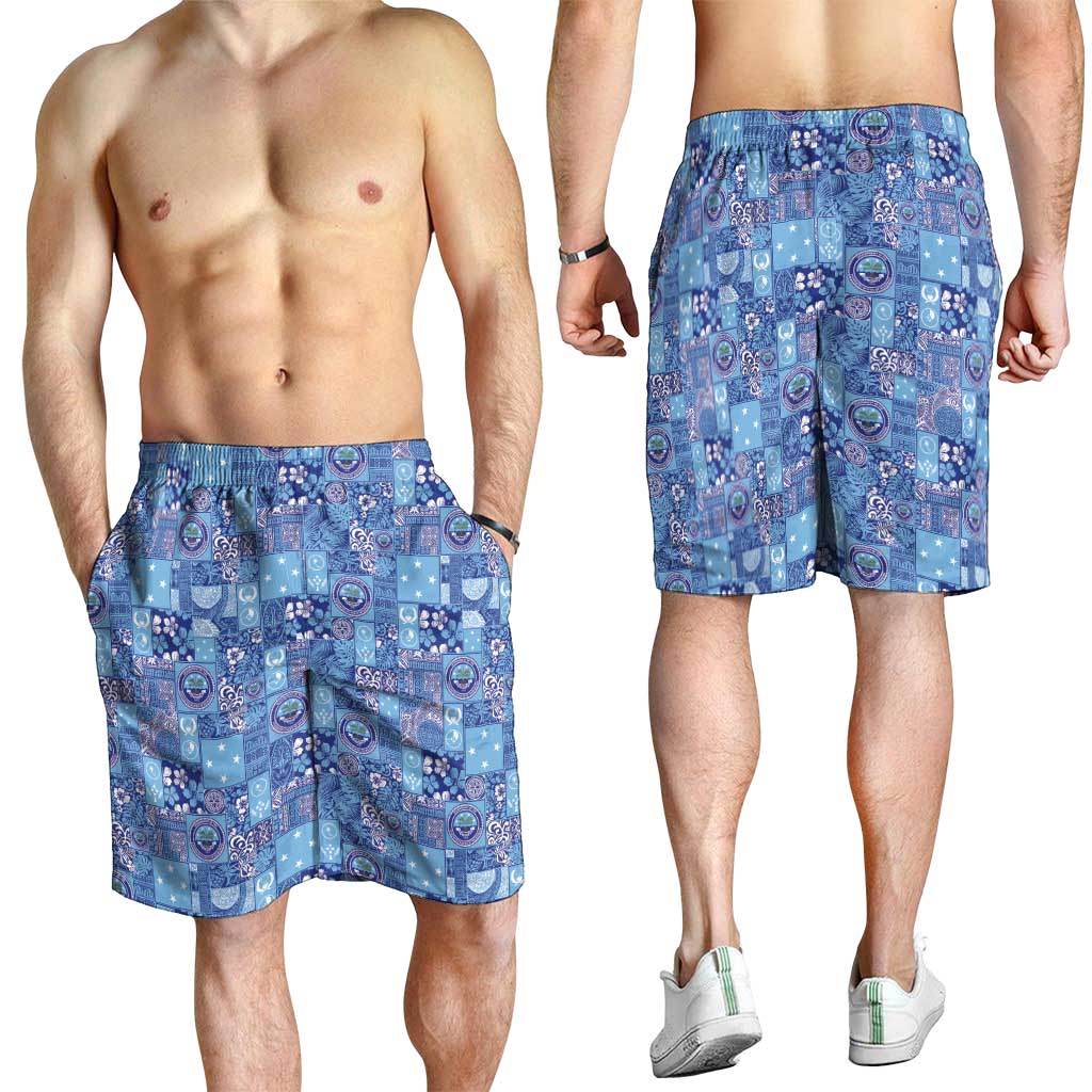 Federated States of Micronesia Merry Christmas Shorts for Men Pacific Patchwork Xmas Vibes - Polynesian Pride