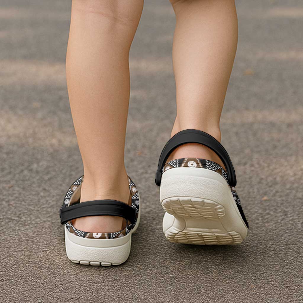 Fiji Brown Masi Pattern Clogs Shoes Fijian Tapa
