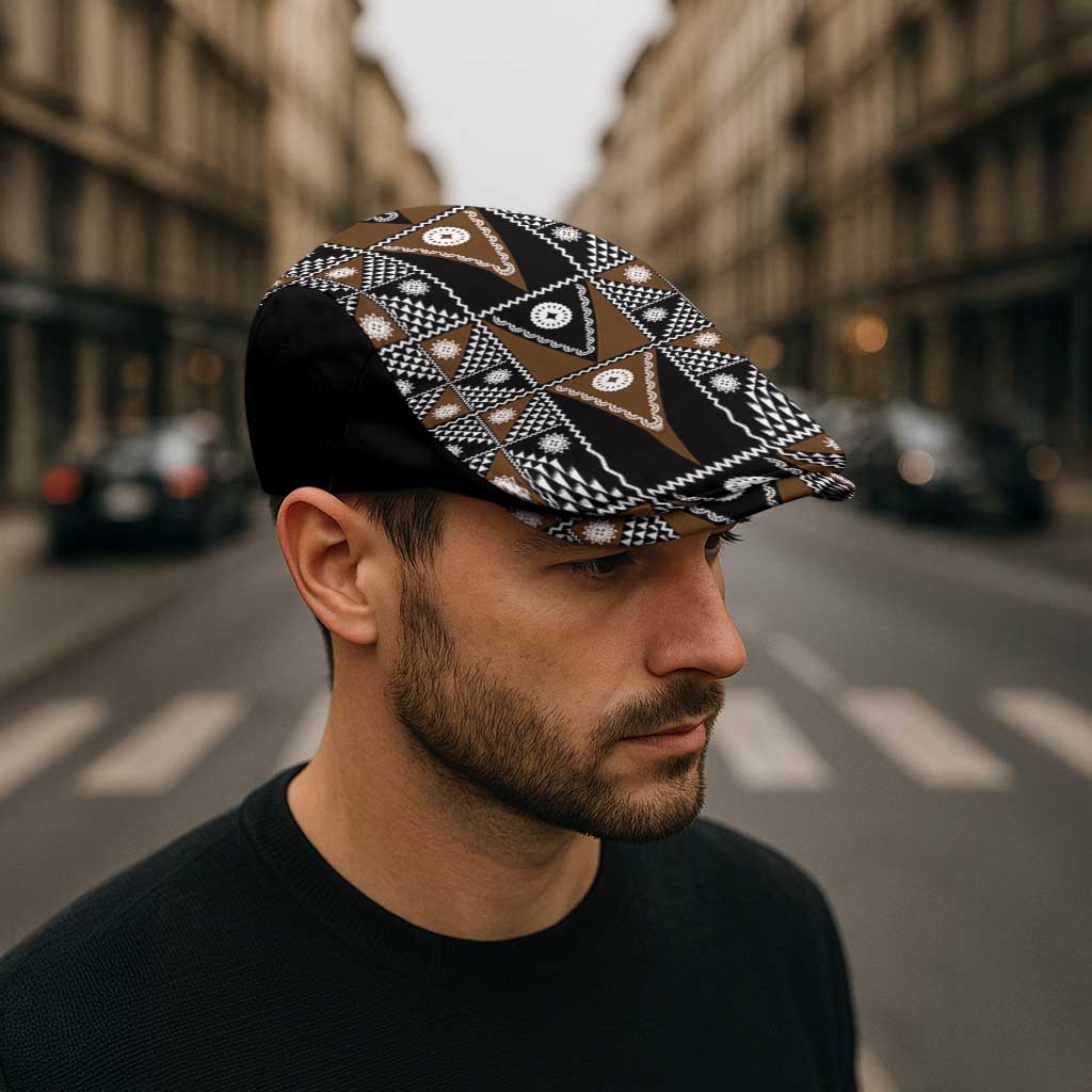 Fiji Brown Masi Pattern Jeff Hat Fijian Tapa